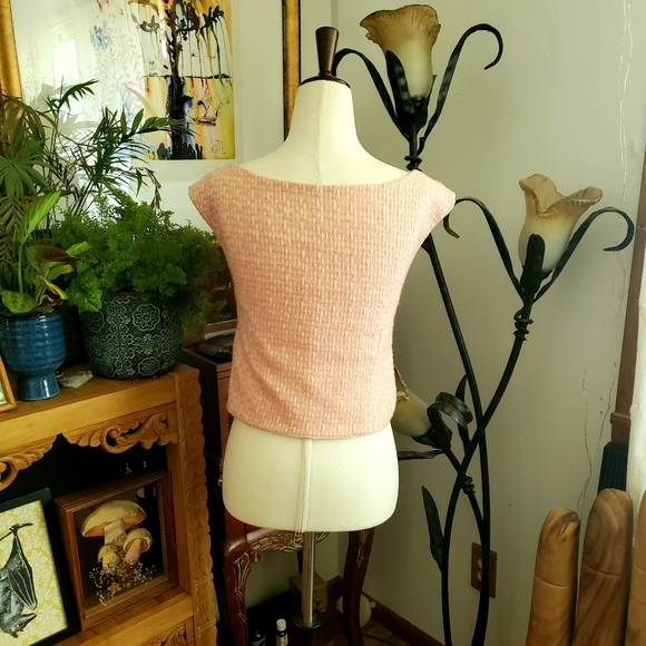 Vintage 50s Pink Woven Button Up Crop Top - Picture 6 of 6